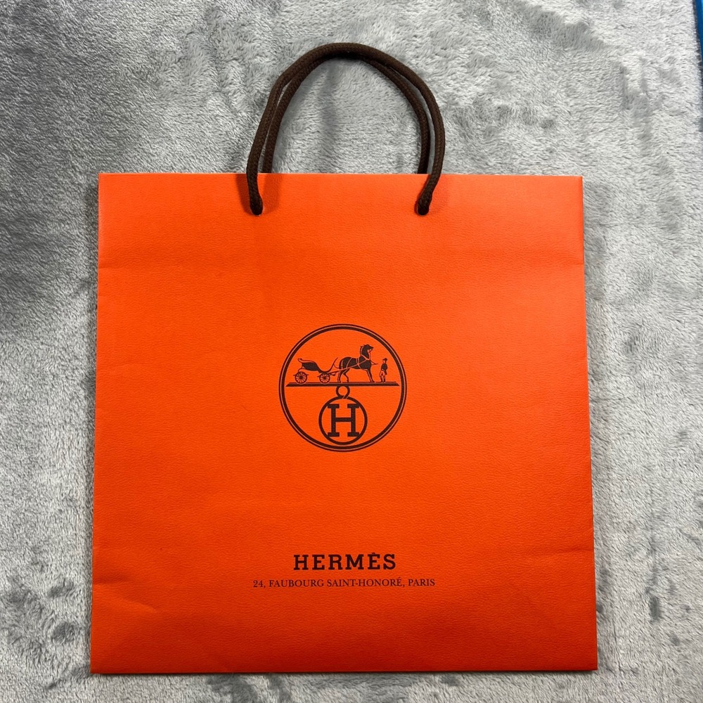 Hermes Shopping Bag 11.5X11.5X3.5 Orange Excellent Logo‎ Paper Rope Handle
